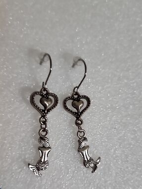Hand Crafted Silver Heart & Mermaid Dangle Earrings